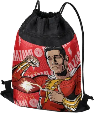 LOGOVISION Shazam! Fury of the Gods Shazamily Cover Pattern-Drawstring Backpack Sports Bag Sackpack 17" x 13", Perfect for Gym, Yoga or Practice