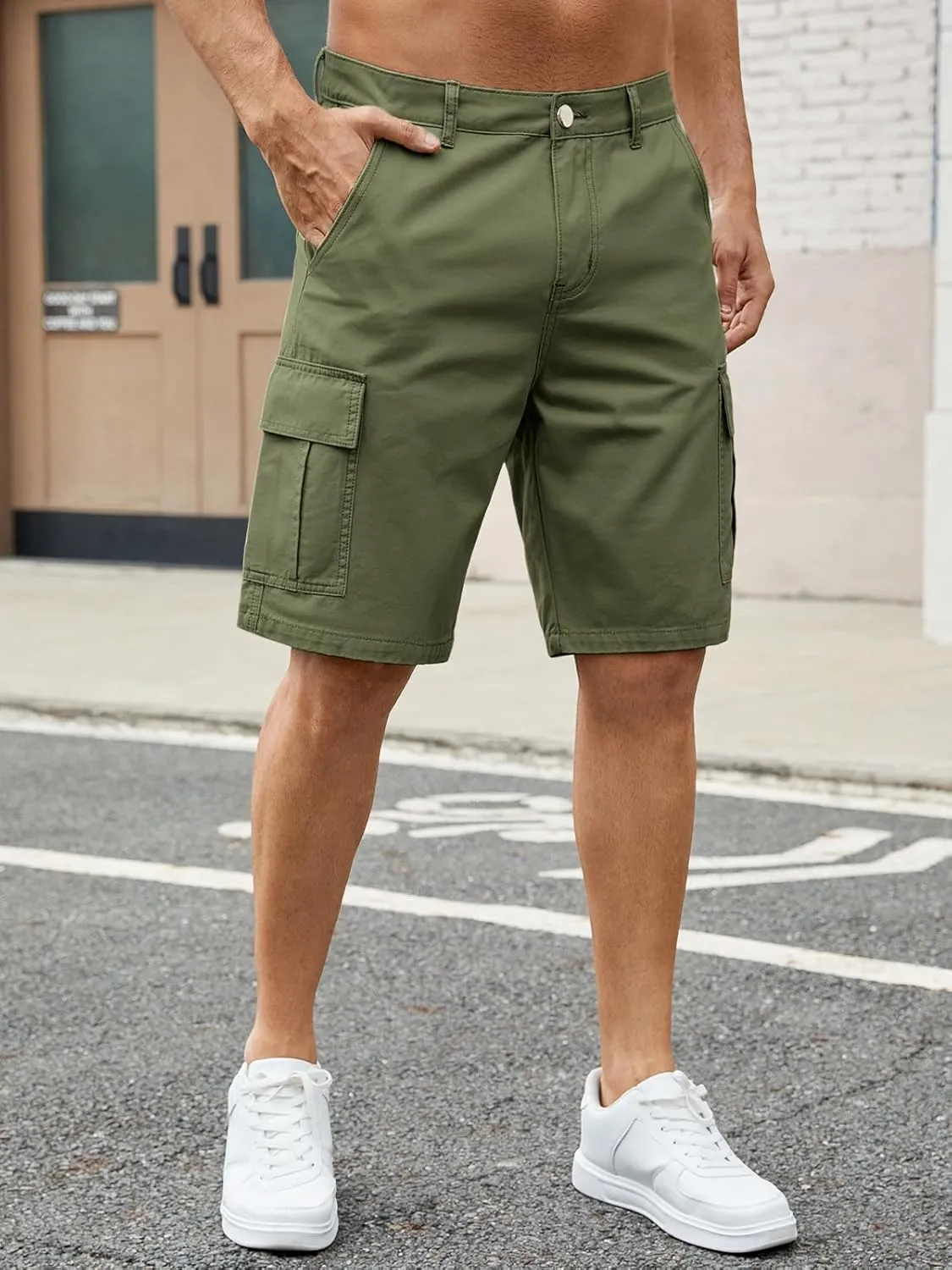 LONGBIDA Men's Loose Fit Denim Cargo Shorts with Multi Pockets