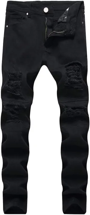 LONGBIDA Men's Slim Fit Ripped Stretch Skinny Jeans for Men, Distressed Tapered Leg Fashion Pants