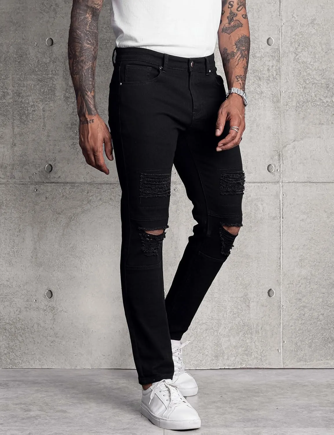 LONGBIDA Men's Slim Fit Ripped Stretch Skinny Jeans for Men, Distressed Tapered Leg Fashion Pants