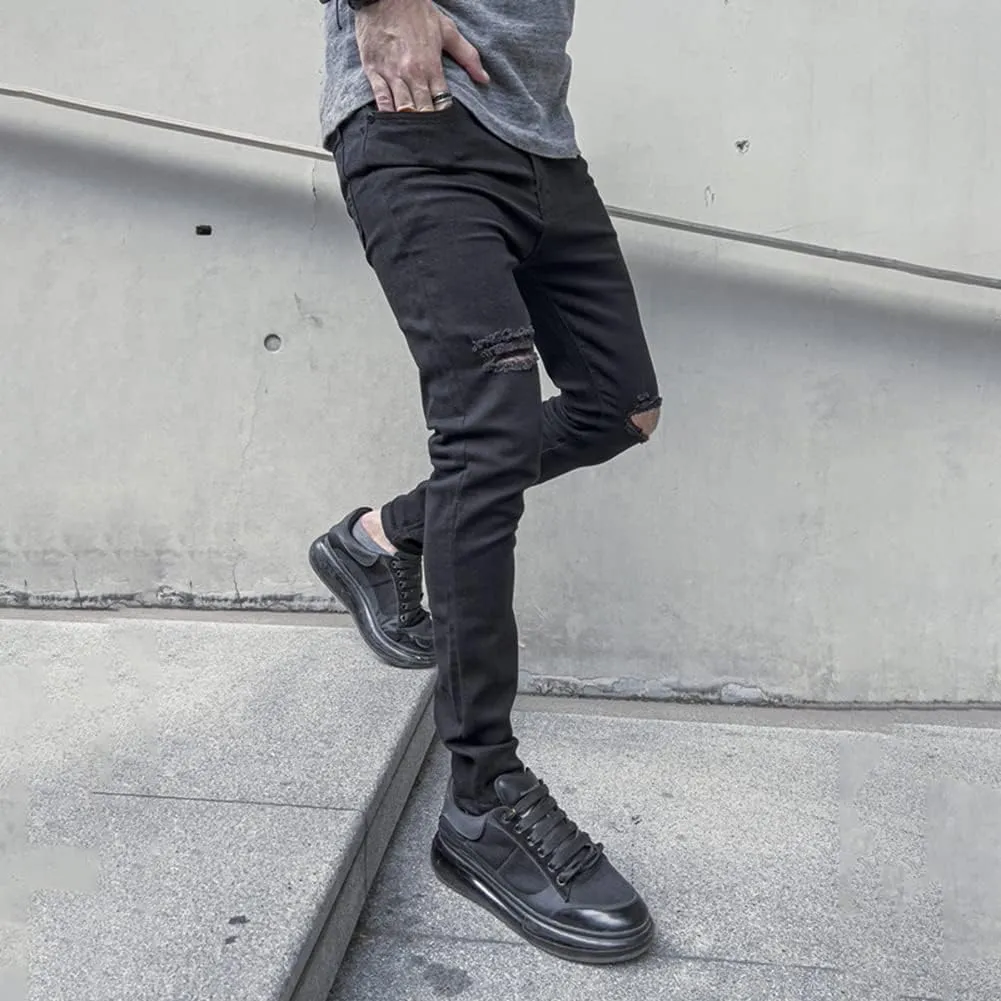 LONGBIDA Men's Slim Fit Ripped Stretch Skinny Jeans for Men, Distressed Tapered Leg Fashion Pants