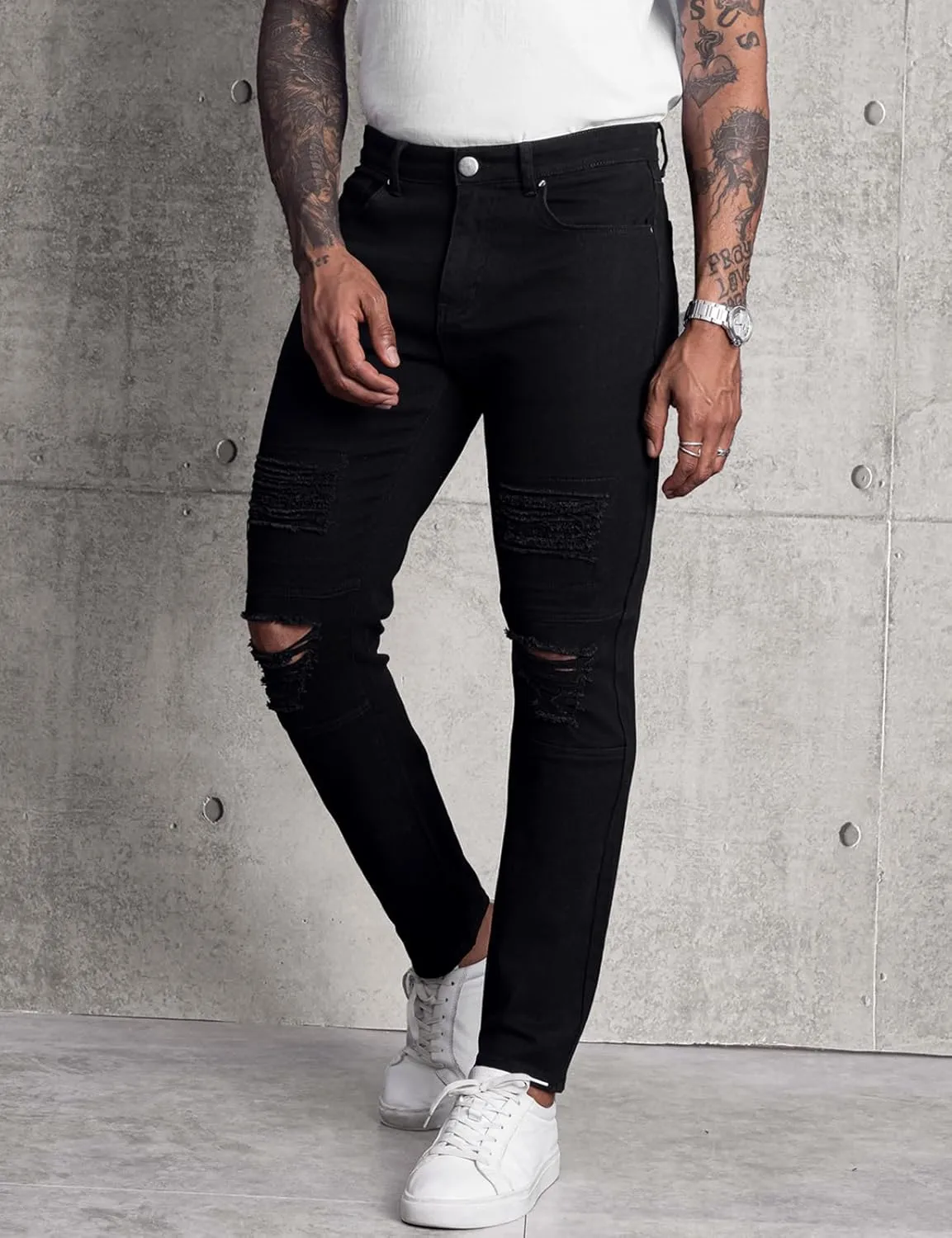LONGBIDA Men's Slim Fit Ripped Stretch Skinny Jeans for Men, Distressed Tapered Leg Fashion Pants