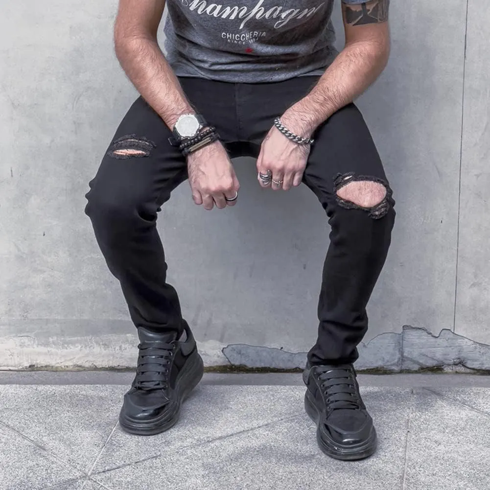 LONGBIDA Men's Slim Fit Ripped Stretch Skinny Jeans for Men, Distressed Tapered Leg Fashion Pants