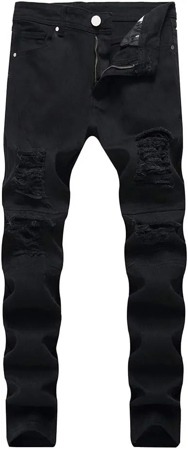 LONGBIDA Men's Slim Fit Ripped Stretch Skinny Jeans for Men, Distressed Tapered Leg Fashion Pants