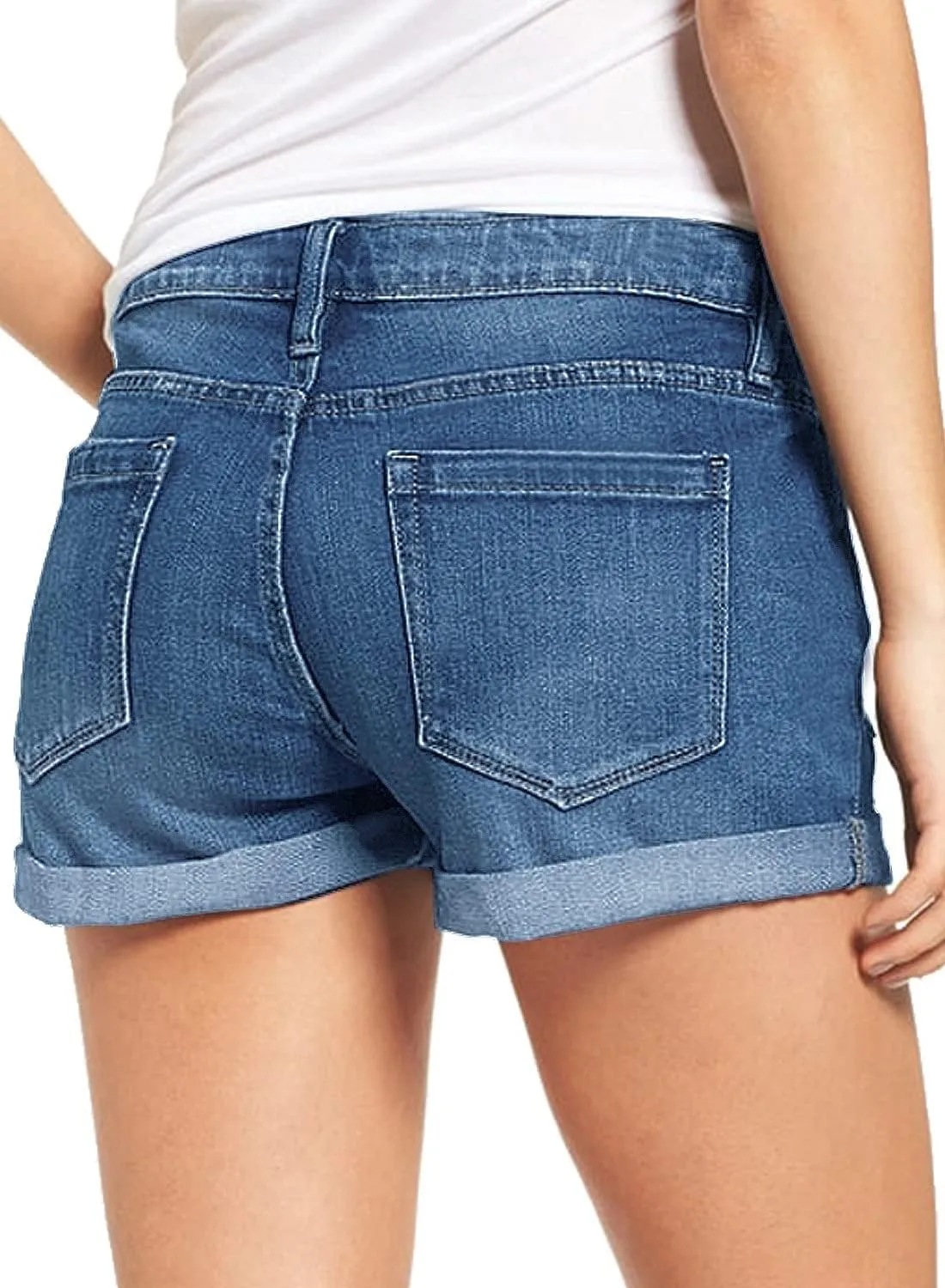 LookbookStore Women's High Waisted Rolled Hem Distressed Jeans Ripped Denim Shorts