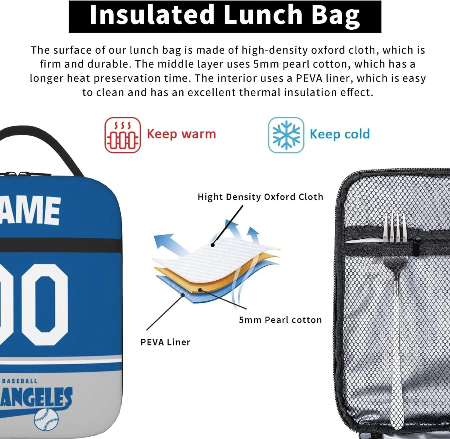 Los Angeles Custom Lunch Bag Lunch Box Custom Any Name and Any Number Personalized Fans Gifts Tote Bag for Men Women