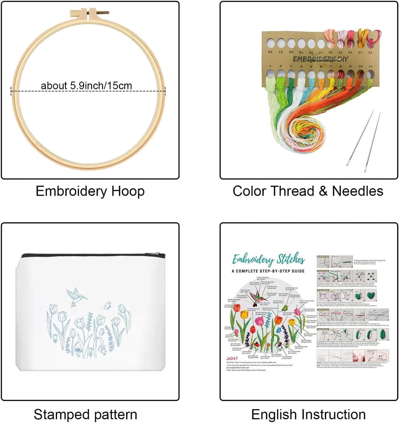 Louise Maelys Embroidery Kit for Beginners,Canvas Makeup Bag,Cross Stitch Kits for Adults,Arts Crafts Needlepoint-Tulip Flower Pattern