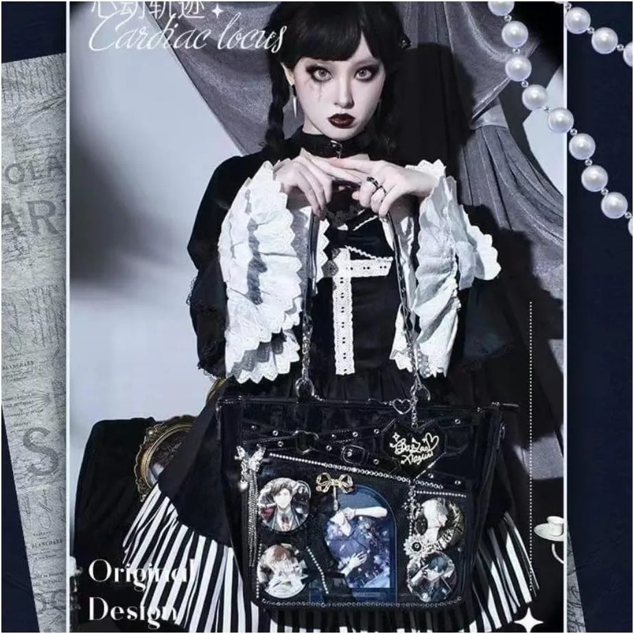 Love-Chains Ita Bag Pins Display Single Shoulder Crossbody Bag PU Leather Big Capacity Handbag Chain Clear Purse with Insert (Red)