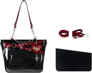 Love-Chains Ita Bag Pins Display Single Shoulder Crossbody Bag PU Leather Big Capacity Handbag Chain Clear Purse with Insert (Red)