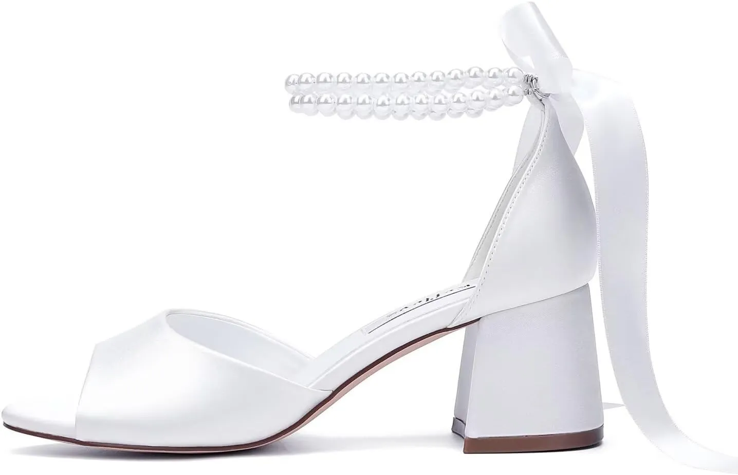 Low Block Heel Wedding Sandals Pearl Heels Wedding Shoes for Bride Open Toe Bridal Shoes