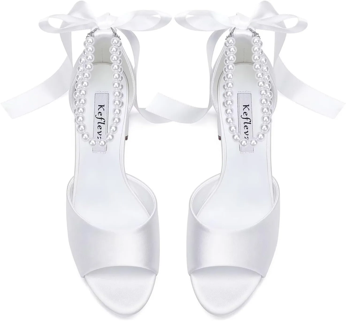 Low Block Heel Wedding Sandals Pearl Heels Wedding Shoes for Bride Open Toe Bridal Shoes