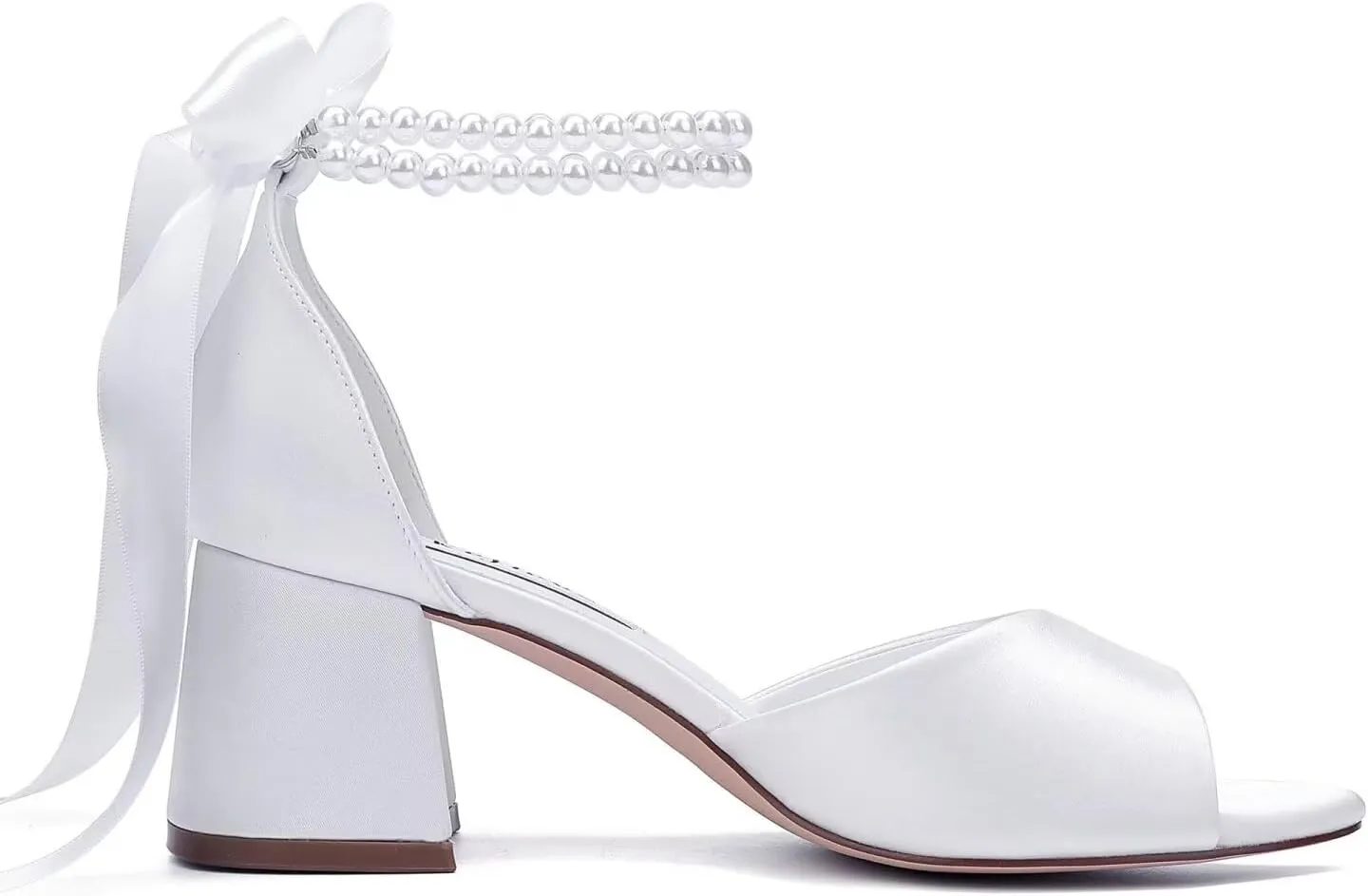 Low Block Heel Wedding Sandals Pearl Heels Wedding Shoes for Bride Open Toe Bridal Shoes