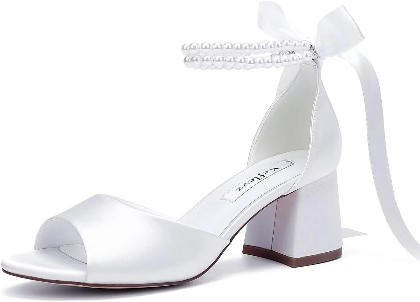 Low Block Heel Wedding Sandals Pearl Heels Wedding Shoes for Bride Open Toe Bridal Shoes