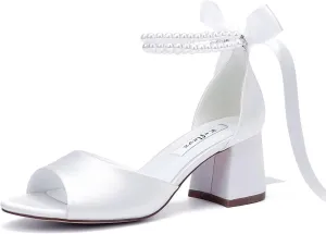 Low Block Heel Wedding Sandals Pearl Heels Wedding Shoes for Bride Open Toe Bridal Shoes