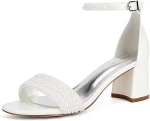 Low Block Heel Wedding Shoes for Bride Open Toe Bridal Shoes Wedding Heeled Sandals