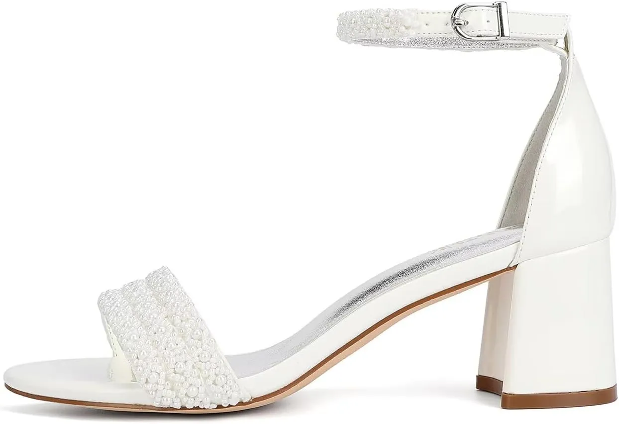 Low Block Heel Wedding Shoes for Bride Open Toe Bridal Shoes Wedding Heeled Sandals
