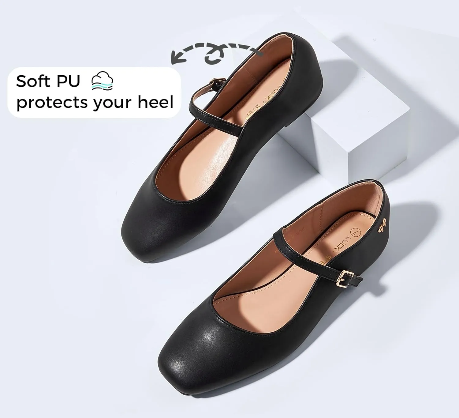 LUCKY STEP Women's Mary Jane Flat Shoes Comfortable Dress Shoes Ankle Strap Round Toe Retro Faux Leather Slip On Flats