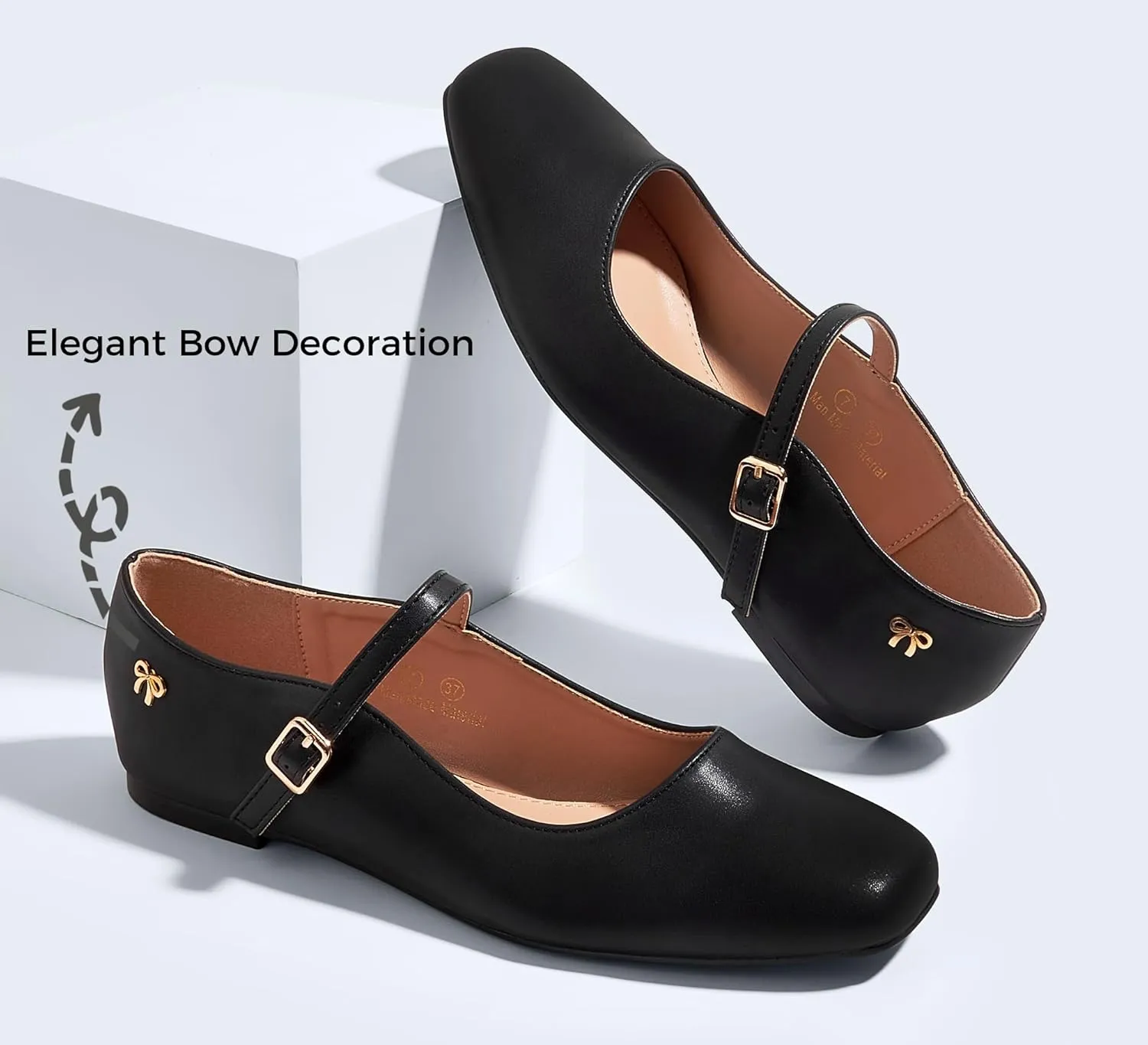 LUCKY STEP Women's Mary Jane Flat Shoes Comfortable Dress Shoes Ankle Strap Round Toe Retro Faux Leather Slip On Flats