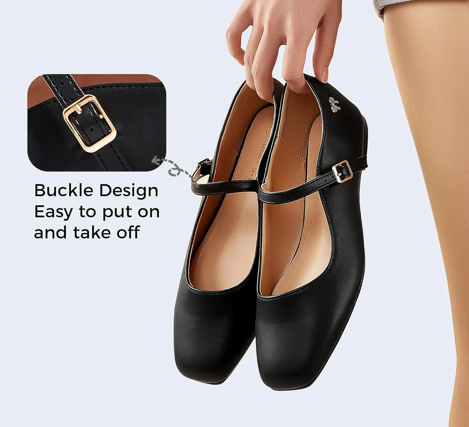 LUCKY STEP Women's Mary Jane Flat Shoes Comfortable Dress Shoes Ankle Strap Round Toe Retro Faux Leather Slip On Flats