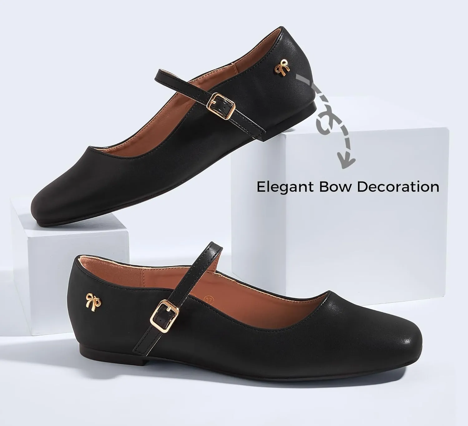 LUCKY STEP Women's Mary Jane Flat Shoes Comfortable Dress Shoes Ankle Strap Round Toe Retro Faux Leather Slip On Flats