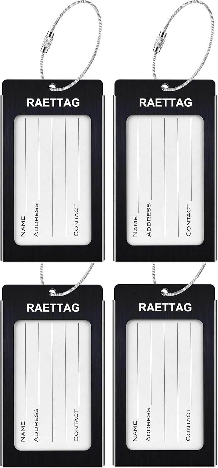 Luggage Tags Metal Suitcase Tags Travel Bag ID Identifier Luggage Tag (Black 4Pack)