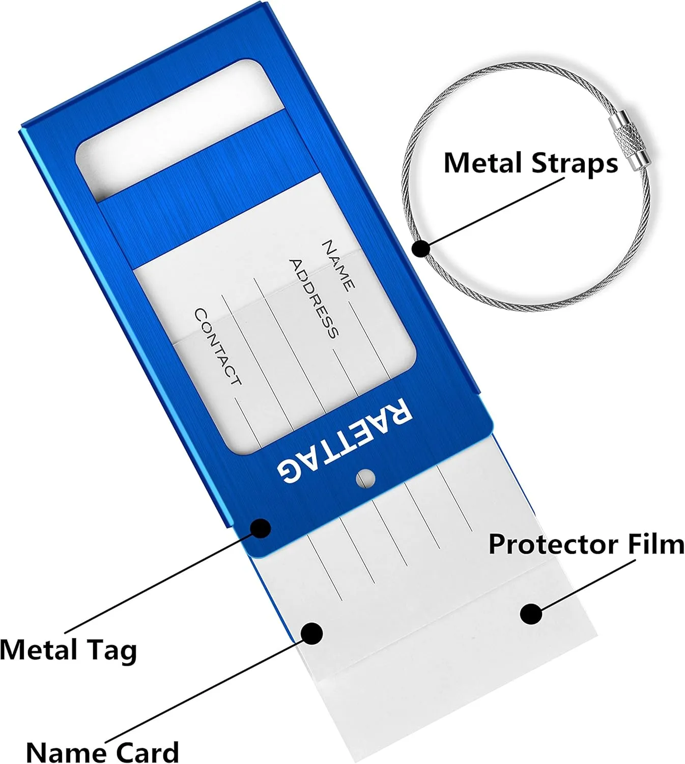 Luggage Tags Metal Suitcase Tags Travel Bag ID Identifier Luggage Tag (Blue 4-Pack)