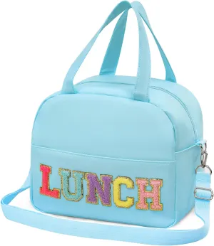 Lunch Bag for Women Personalized Insulated Lunch Box for Adults with Adjustable Shoulder Strap Cute Reusable Freezable Lunchbox Cooler Tote for Office Work Picnic Beach (Blue)