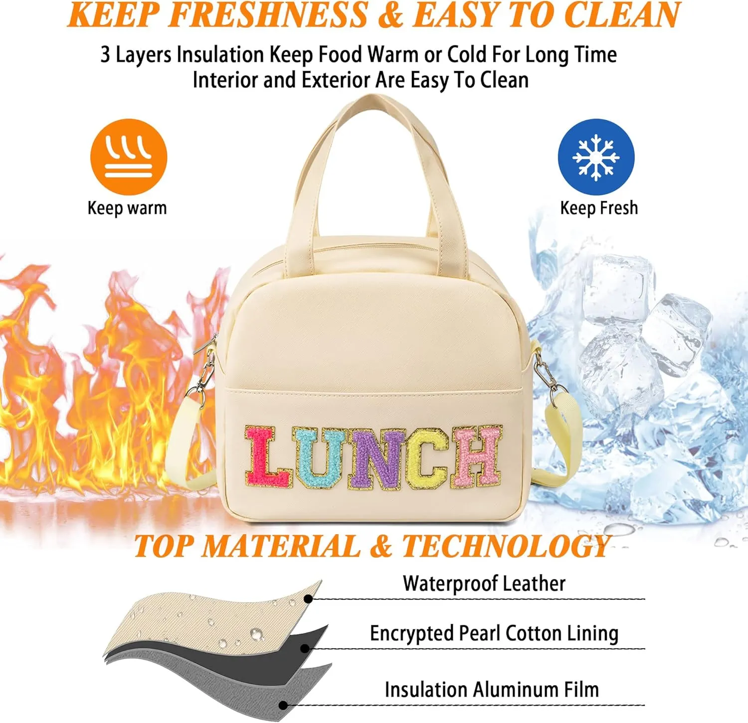 Lunch Bag for Women Personalized Insulated Lunch Box for Adults with Adjustable Shoulder Strap Reusable Freezable Lunchbox Cooler Tote for Office Work Picnic Beach (Beige)
