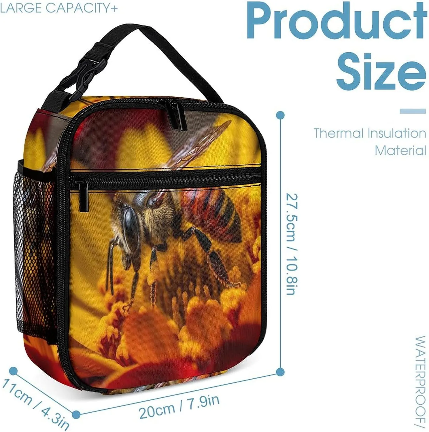 Lunch Box for Women Men Insulated Soft Bag Collect Nectar Lunch Bag With Side Pocket Reusable Portable Tote Meal Bags for Work Picnic, 27.5X20cm, Style 3