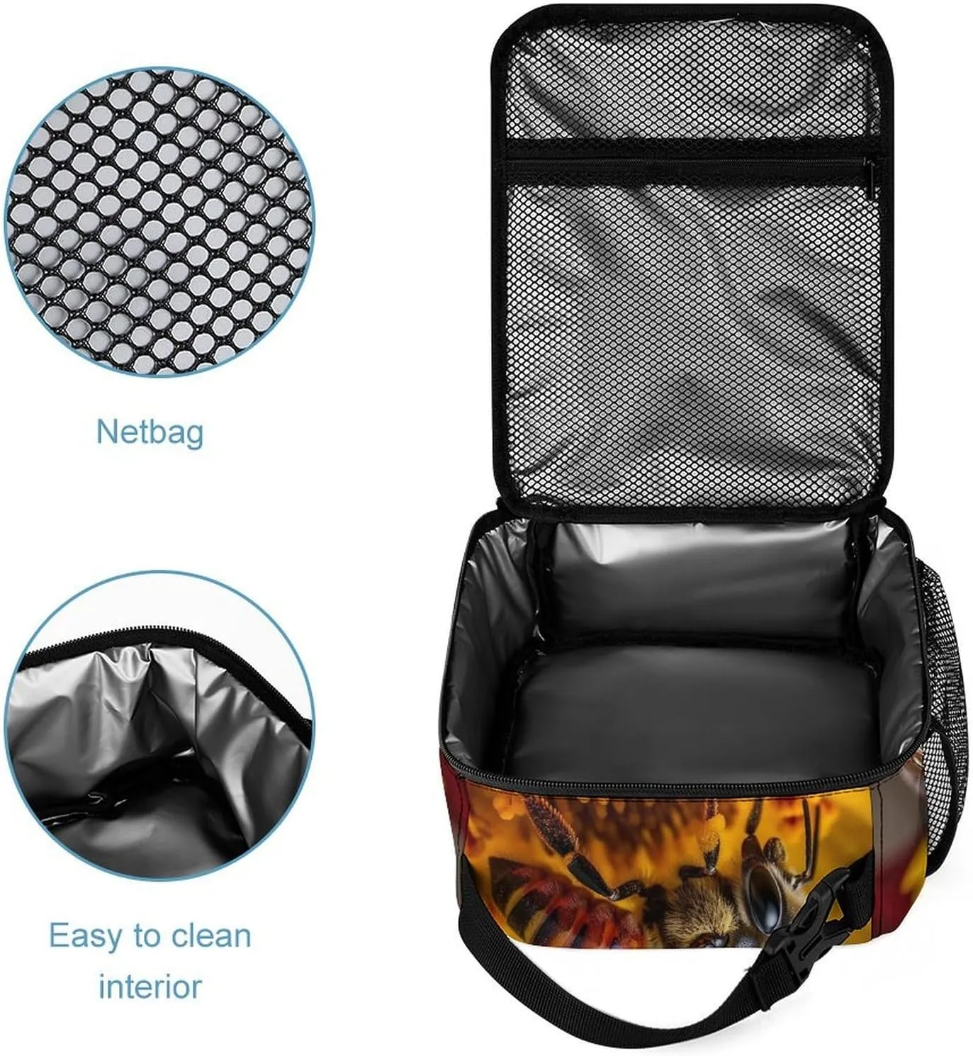 Lunch Box for Women Men Insulated Soft Bag Collect Nectar Lunch Bag With Side Pocket Reusable Portable Tote Meal Bags for Work Picnic, 27.5X20cm, Style 3