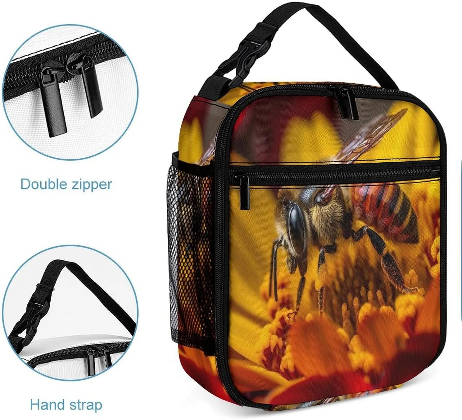 Lunch Box for Women Men Insulated Soft Bag Collect Nectar Lunch Bag With Side Pocket Reusable Portable Tote Meal Bags for Work Picnic, 27.5X20cm, Style 3