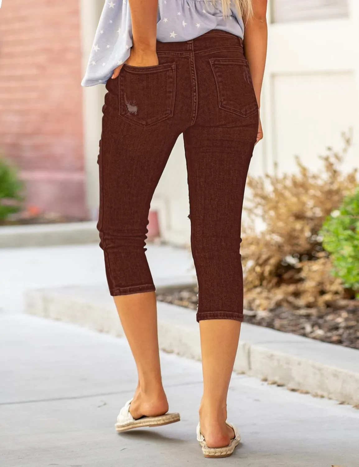 luvamia Womens Capri Jeans for Women High Waisted Skinny Ripped Jean Denim Pants