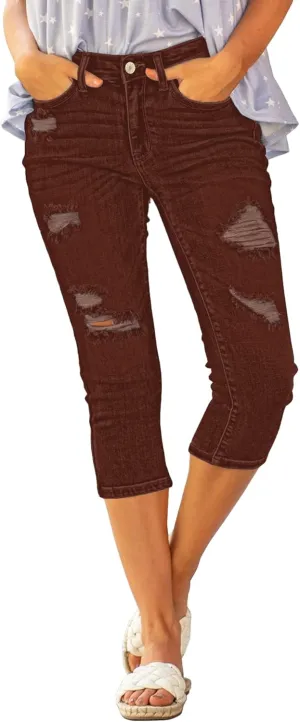 luvamia Womens Capri Jeans for Women High Waisted Skinny Ripped Jean Denim Pants