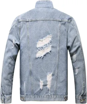 LZLER Men's Denim Jackets Distressed Destroyed Classic Vintage Slim Fit Ripped 2024 Fashion Trendy Trucker Jean Jackets