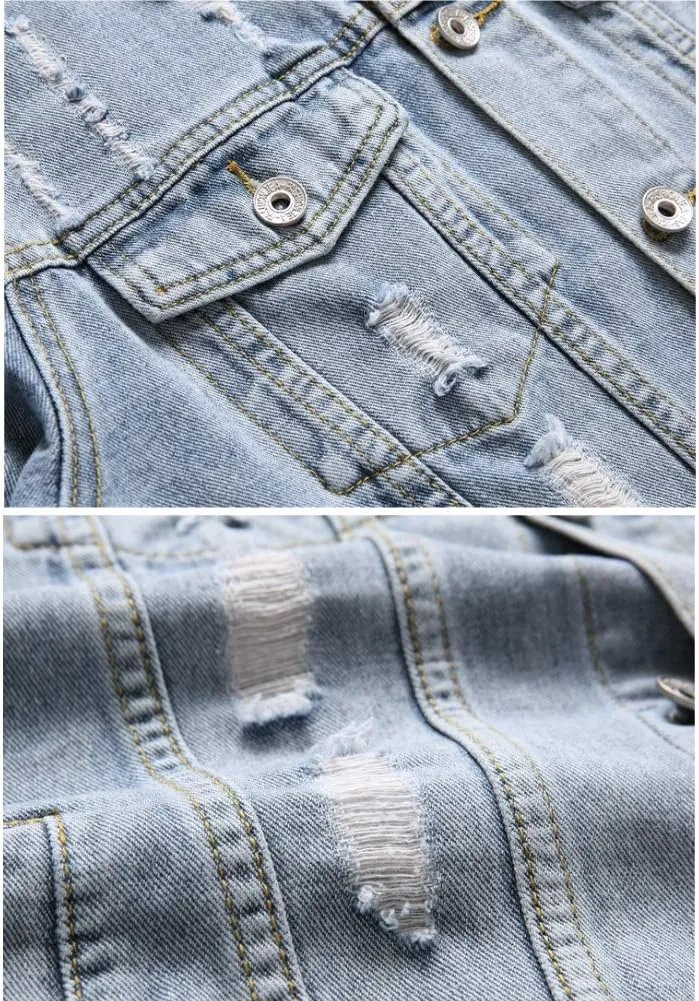 LZLER Men's Denim Jackets Distressed Destroyed Classic Vintage Slim Fit Ripped 2024 Fashion Trendy Trucker Jean Jackets