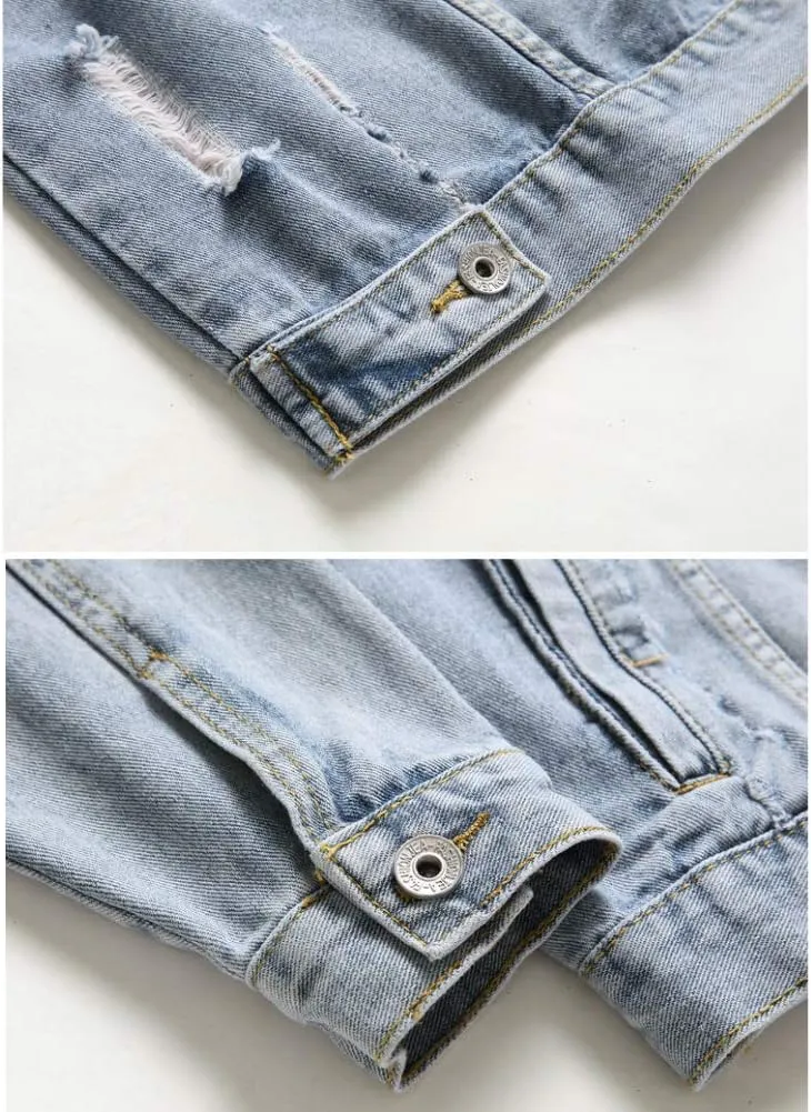 LZLER Men's Denim Jackets Distressed Destroyed Classic Vintage Slim Fit Ripped 2024 Fashion Trendy Trucker Jean Jackets