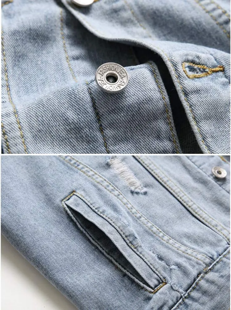 LZLER Men's Denim Jackets Distressed Destroyed Classic Vintage Slim Fit Ripped 2024 Fashion Trendy Trucker Jean Jackets