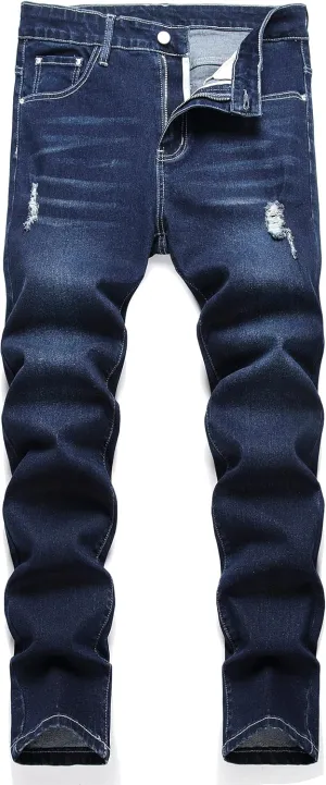 LZLER Mens Ripped Jeans,Distressed Destroyed Slim Fit Straight Leg Denim Pant with Holes