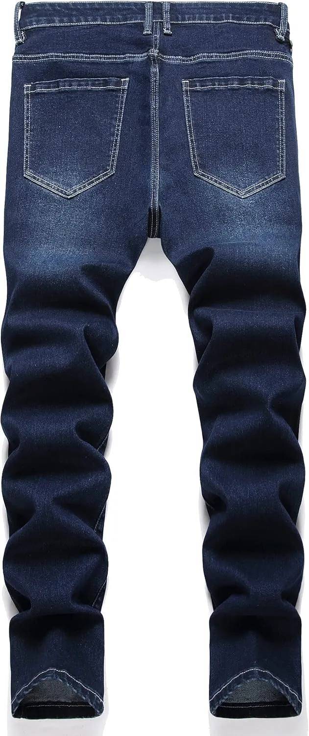 LZLER Mens Ripped Jeans,Distressed Destroyed Slim Fit Straight Leg Denim Pant with Holes