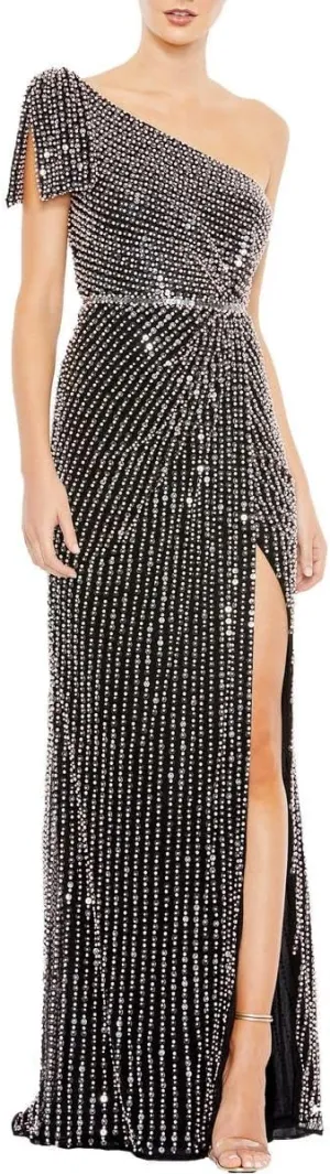 Mac Duggal Womens Embellished One Shoulder Evening Dress