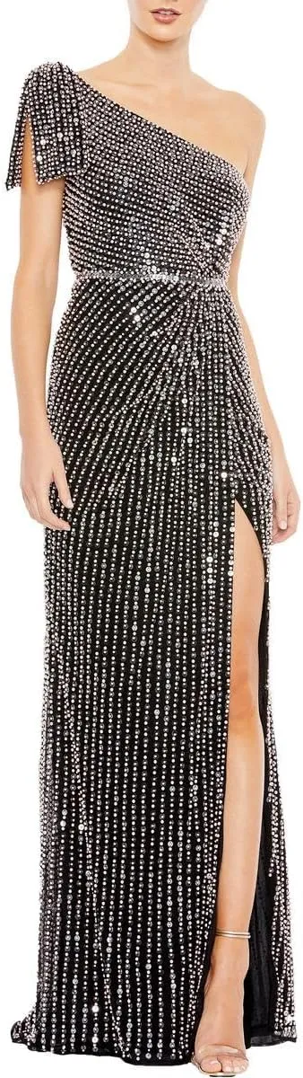 Mac Duggal Womens Embellished One Shoulder Evening Dress