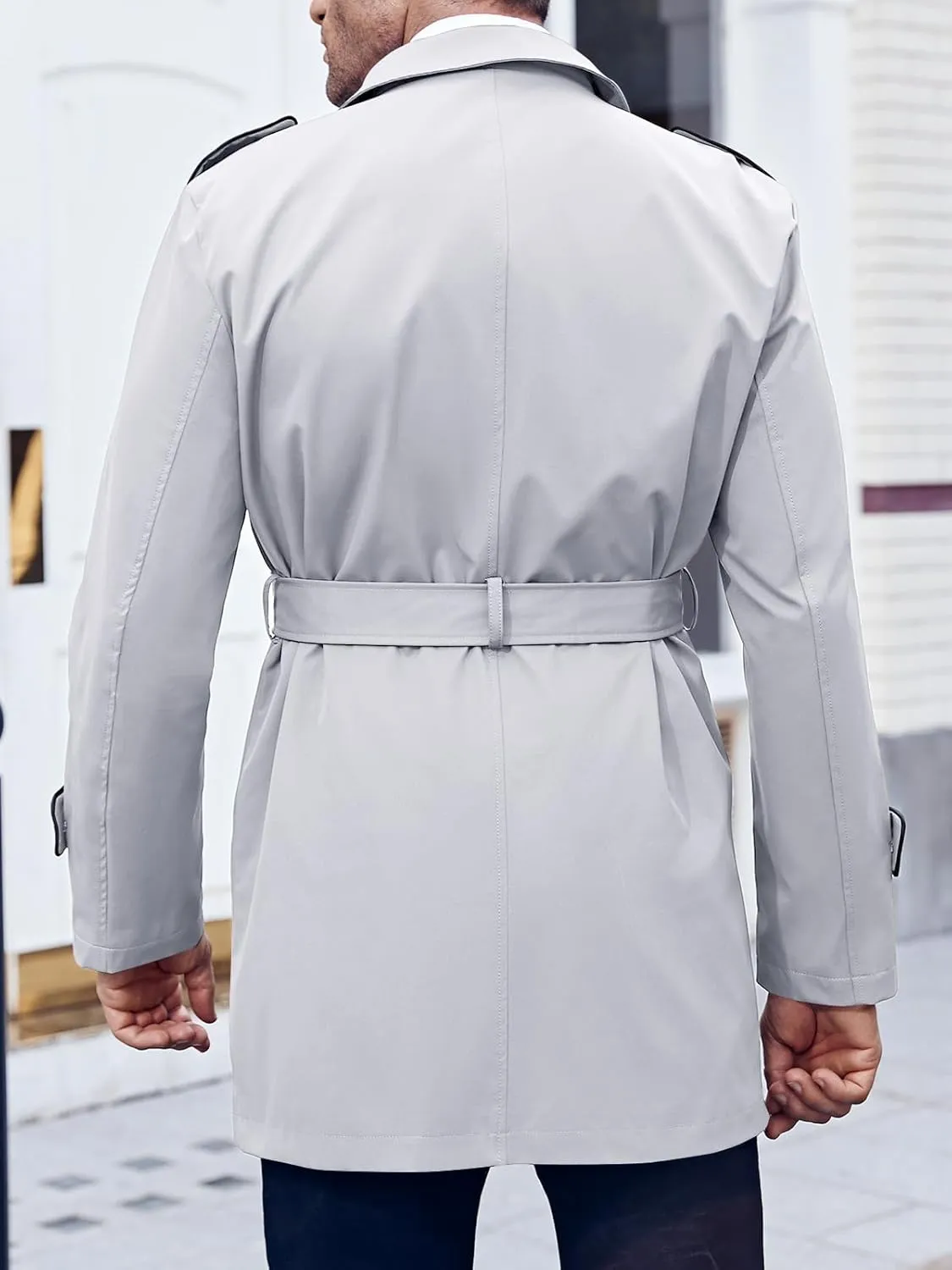 Makkrom Men's Trench Coat Slim fit Double Breasted Notched Lapel Belted Windbreaker Long Jacket Casual Windproof Overcoat