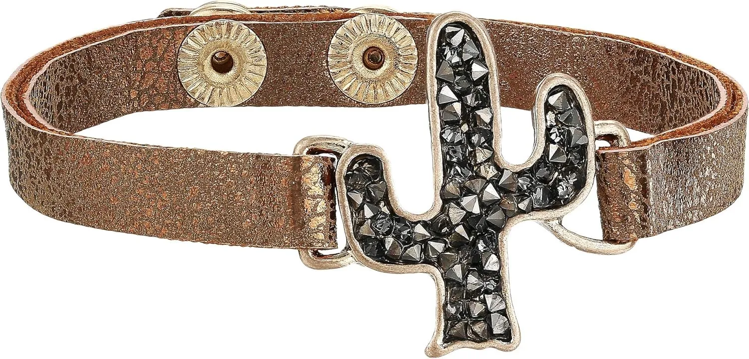M&F Western Women's Crystal Cactus Bracelet/Earrings Set