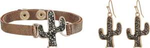 M&F Western Women's Crystal Cactus Bracelet/Earrings Set
