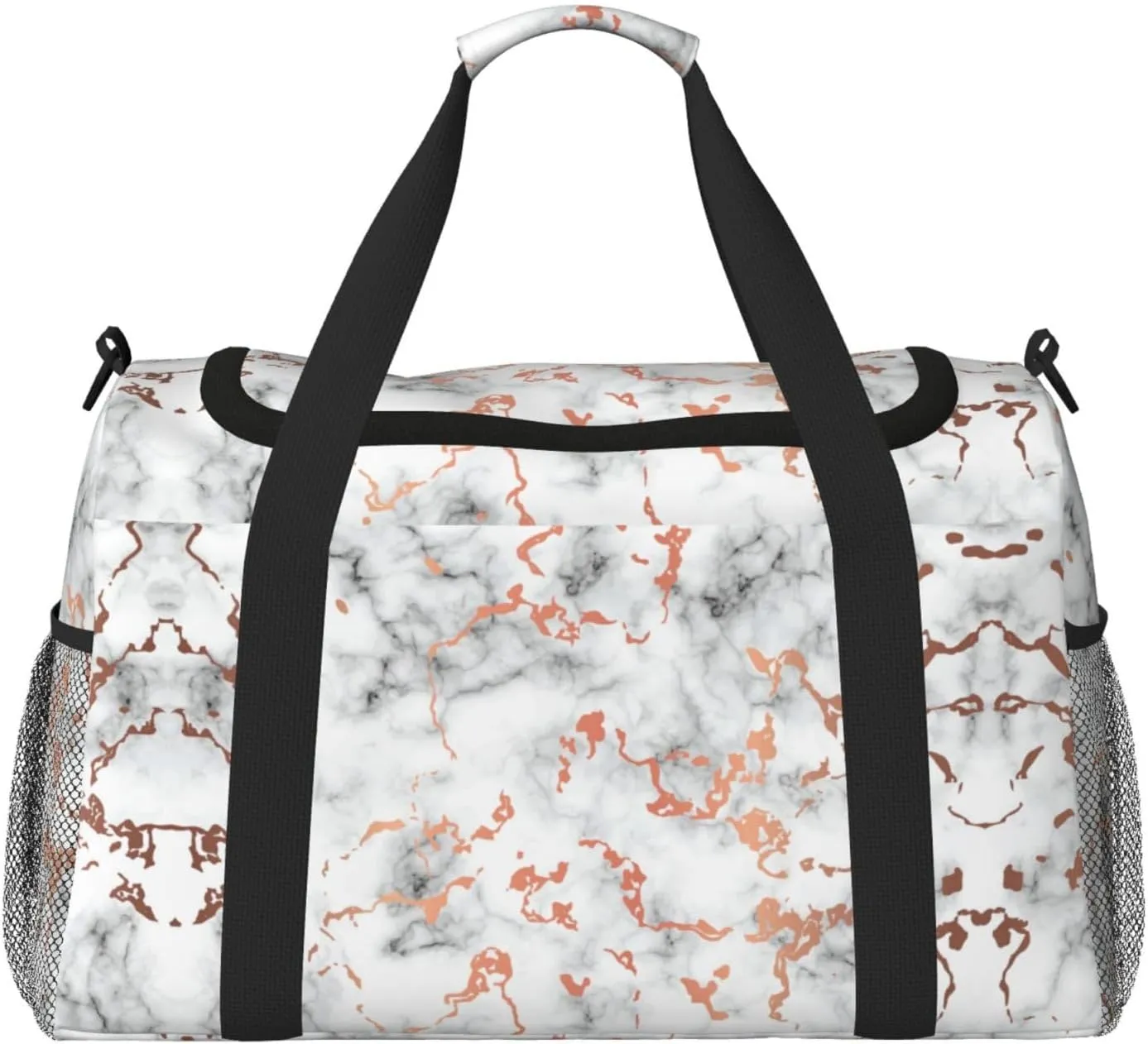 Marble Texture Copper Splatter Unisex Hand Travel Bag – Stylish Large Tote for Vacations, Camping, Sports, Gym, and Outdoor Activities