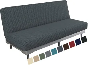 MAXIJIN Jacquard Futon Cover Stretch Armless Futon Sofa Cover Soft Futon Slipcover with Elastic Bottom Thick Sofa Bed Furniture Protector Covers, Machine Washable (Dark Gray)