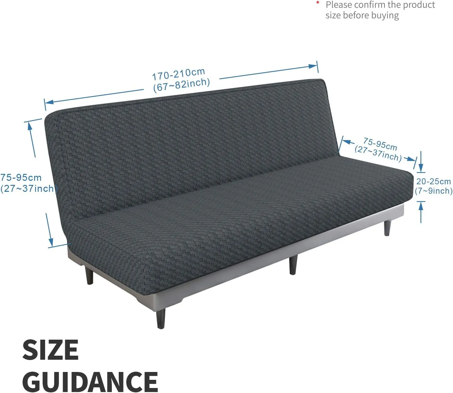 MAXIJIN Jacquard Futon Cover Stretch Armless Futon Sofa Cover Soft Futon Slipcover with Elastic Bottom Thick Sofa Bed Furniture Protector Covers, Machine Washable (Dark Gray)