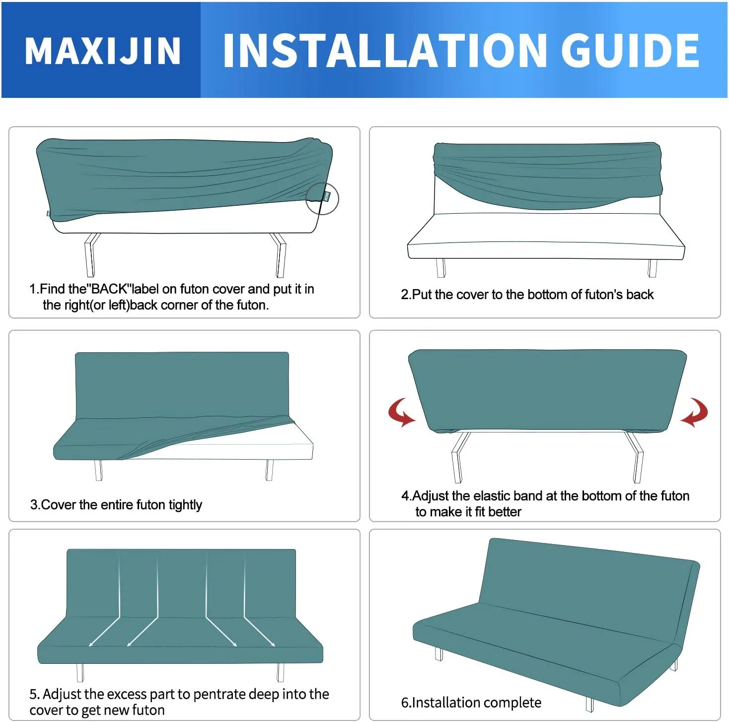 MAXIJIN Jacquard Futon Cover Stretch Armless Futon Sofa Cover Soft Futon Slipcover with Elastic Bottom Thick Sofa Bed Furniture Protector Covers, Machine Washable (Peacock Blue)