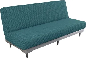 MAXIJIN Jacquard Futon Cover Stretch Armless Futon Sofa Cover Soft Futon Slipcover with Elastic Bottom Thick Sofa Bed Furniture Protector Covers, Machine Washable (Peacock Blue)
