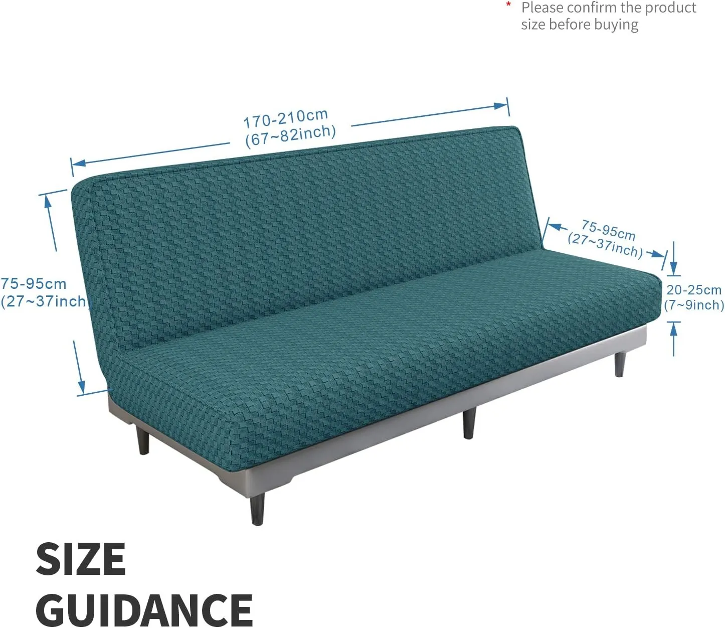 MAXIJIN Jacquard Futon Cover Stretch Armless Futon Sofa Cover Soft Futon Slipcover with Elastic Bottom Thick Sofa Bed Furniture Protector Covers, Machine Washable (Peacock Blue)